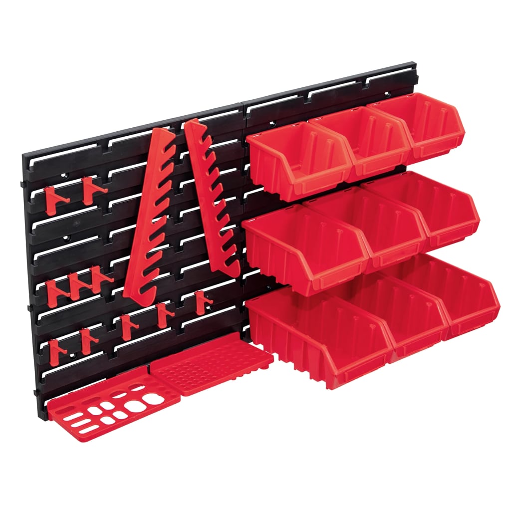 vidaXL opbevaringssæt med vægpaneler 34 dele rød og sort