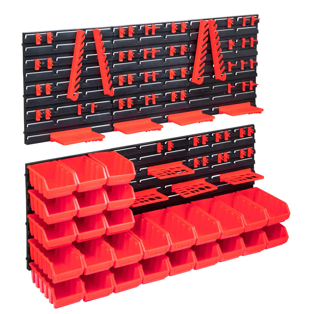 vidaXL opbevaringssæt med vægpaneler 103 dele rød og sort