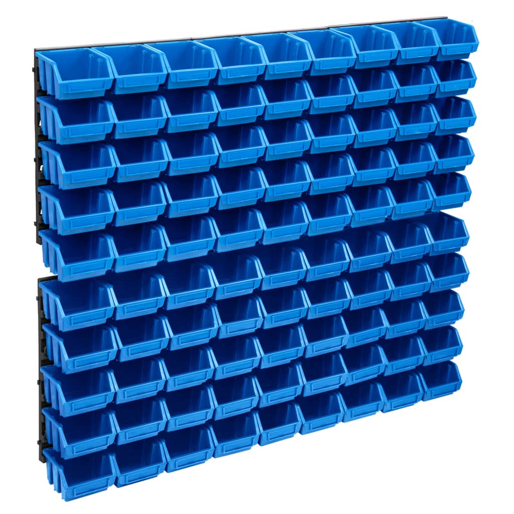 vidaXL Set cutii depozitare, 96 piese, panouri perete, albastru&negru vidaxl.ro