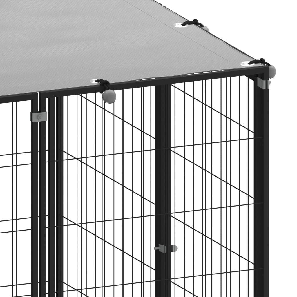 Chenil d'extérieur en acier noir pour chien - Panneaux à mailles- 330x110x110 cm - 4m²