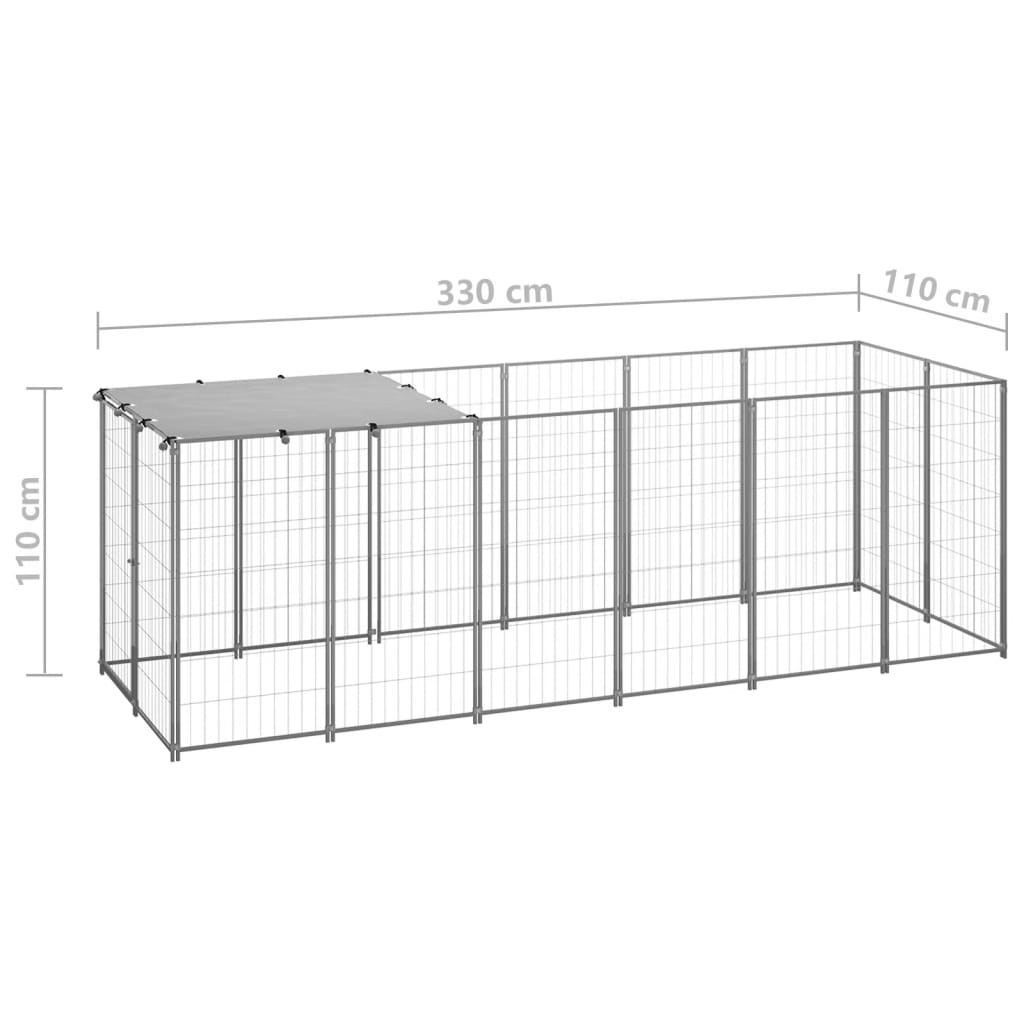 Chenil d'extérieur en acier galvanisé pour chien - Panneaux à mailles - 330x110x110 cm - 4m²