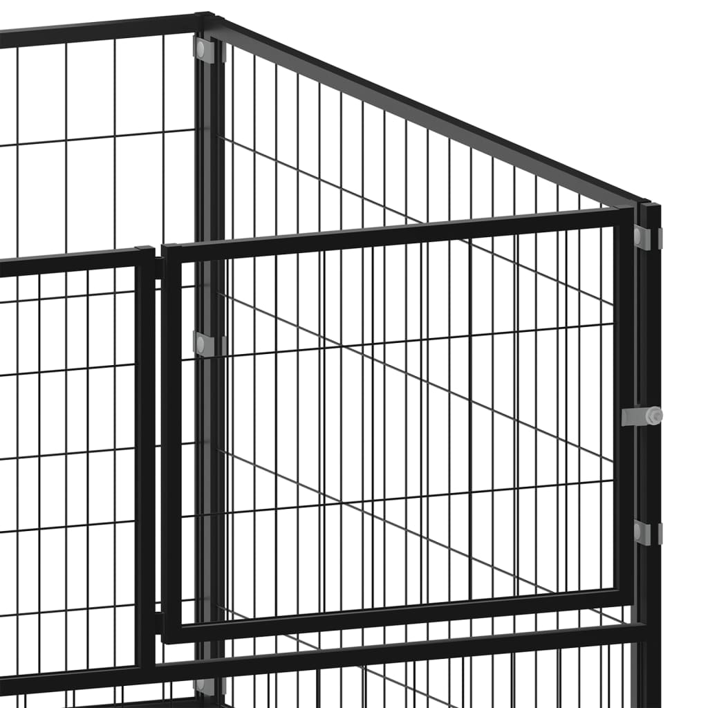 Chenil d'extérieur en acier noir pour chien - Panneaux à mailles - 200x100x70 cm - 2 m²