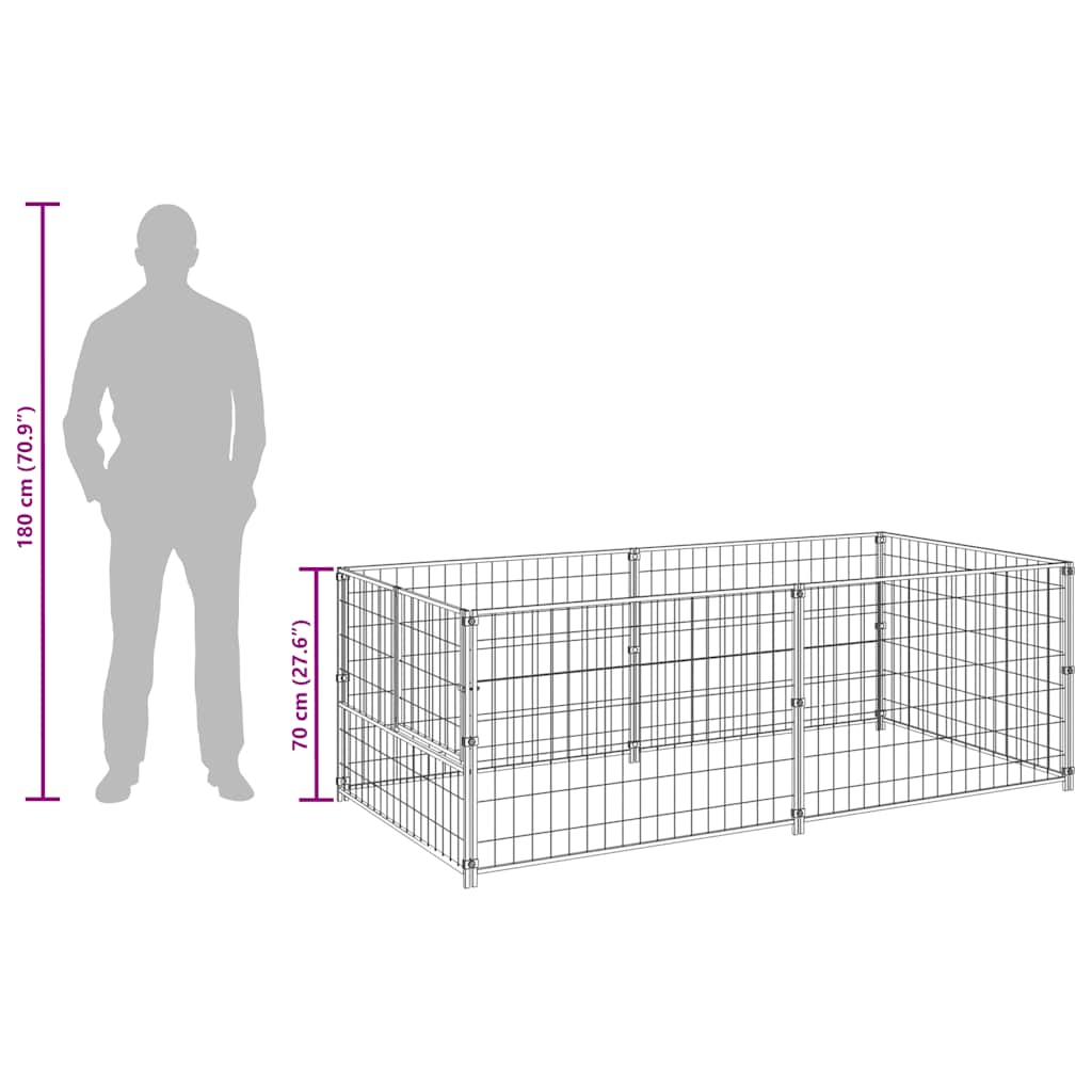 suņu voljērs, sudraba krāsā, 200x100x70 cm, tērauds