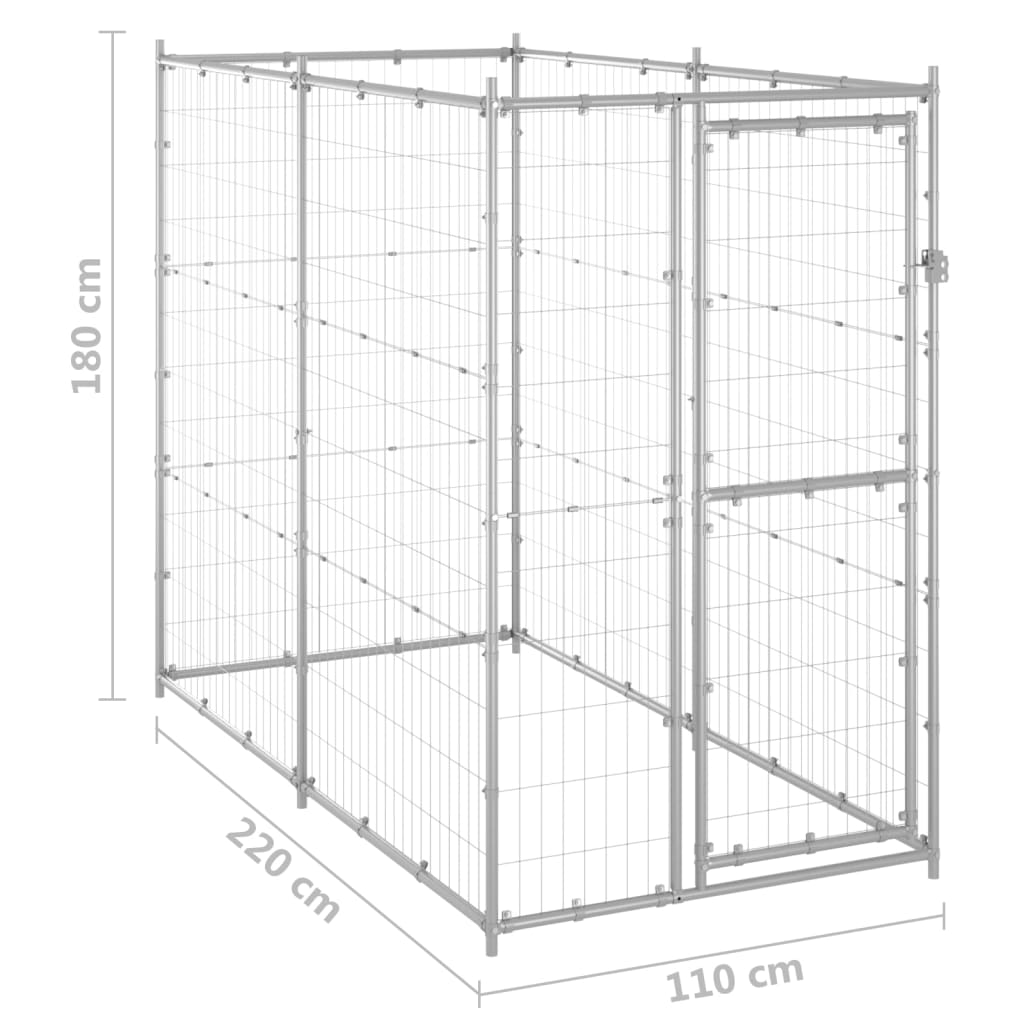 Chenil d’extérieur en acier galvanisé pour chien – Panneaux à mailles – 110 x 220 x 180 - 13 m²