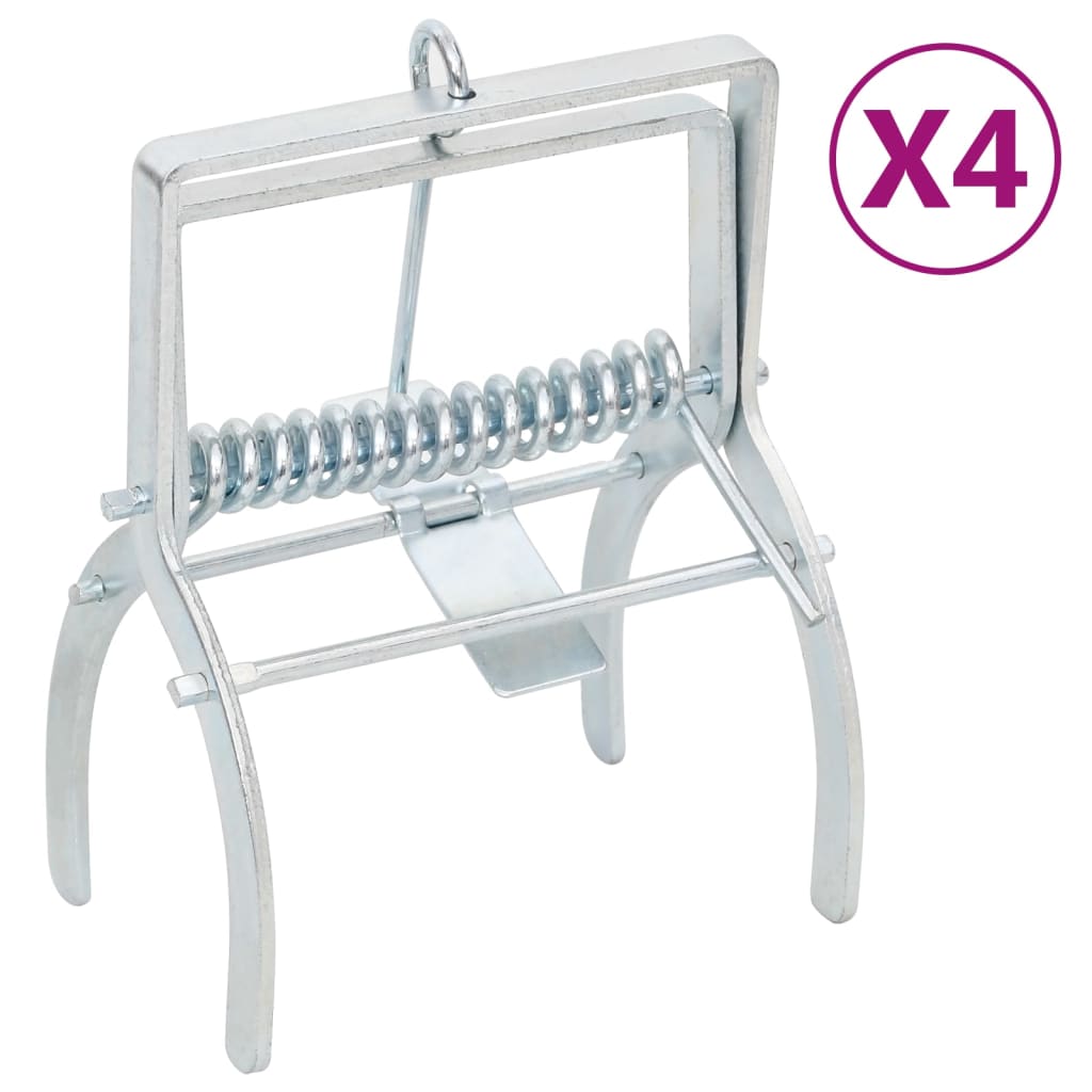 vidaXL Pi&egrave;ges &agrave; taupes 4 pcs Argent&eacute; Acier galvanis&eacute;