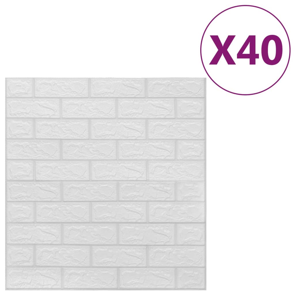 Image of vidaXL 3D Wallpaper Bricks Self-adhesive 40 pcs White