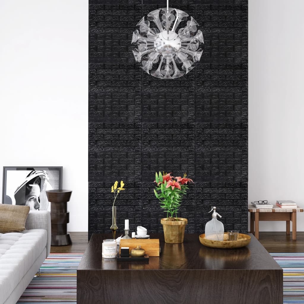 vidaXL Tapet de perete autocolant, model cărămizi 3D, 10 buc., negru