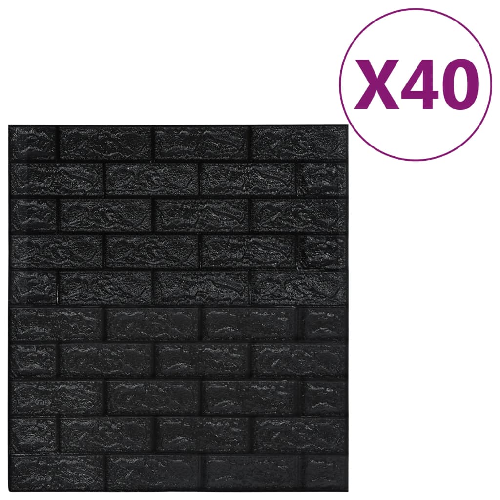 vidaXL 3D Wallpaper Bricks Self-adhesive 40 pcs Black