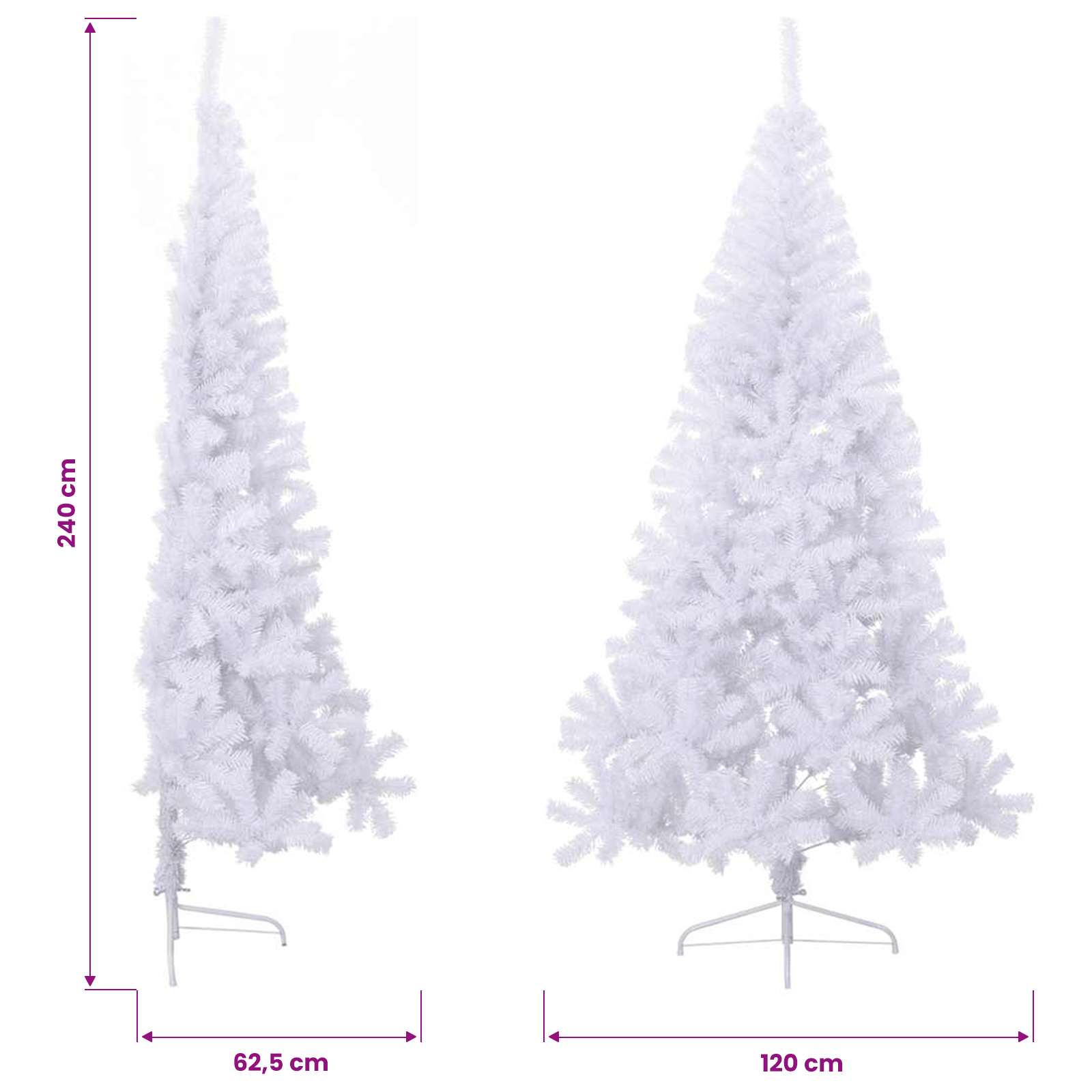 Umělý poloviční vánoční stromek se stojanem bílý 240 cm PVC 328421