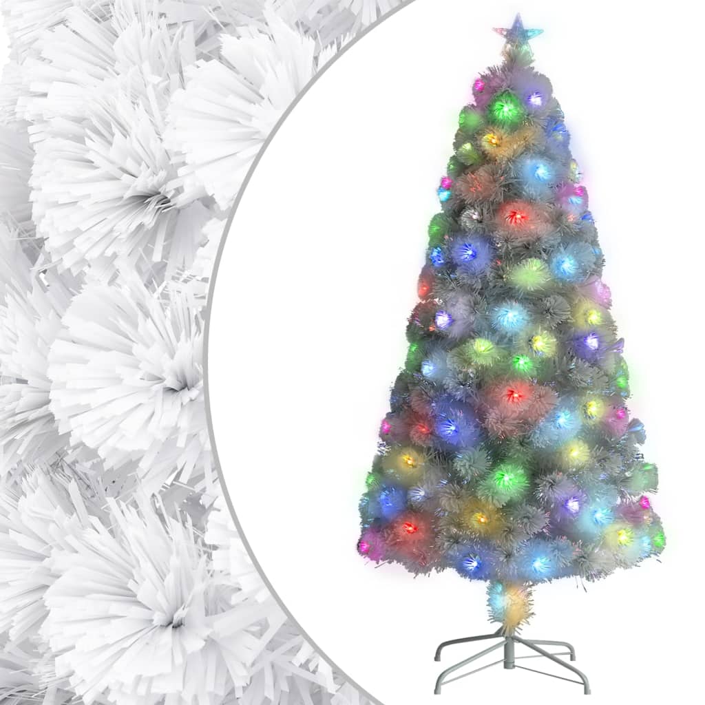 Umelý vianočný stromček s LED biely 120 cm optické vlákno