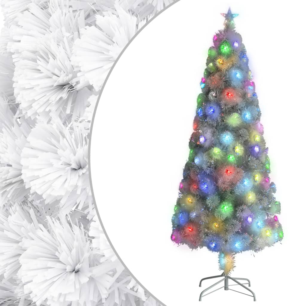 vidaXL Künstlicher Weihnachtsbaum mit Beleuchtung Weiß 210cm Glasfaser