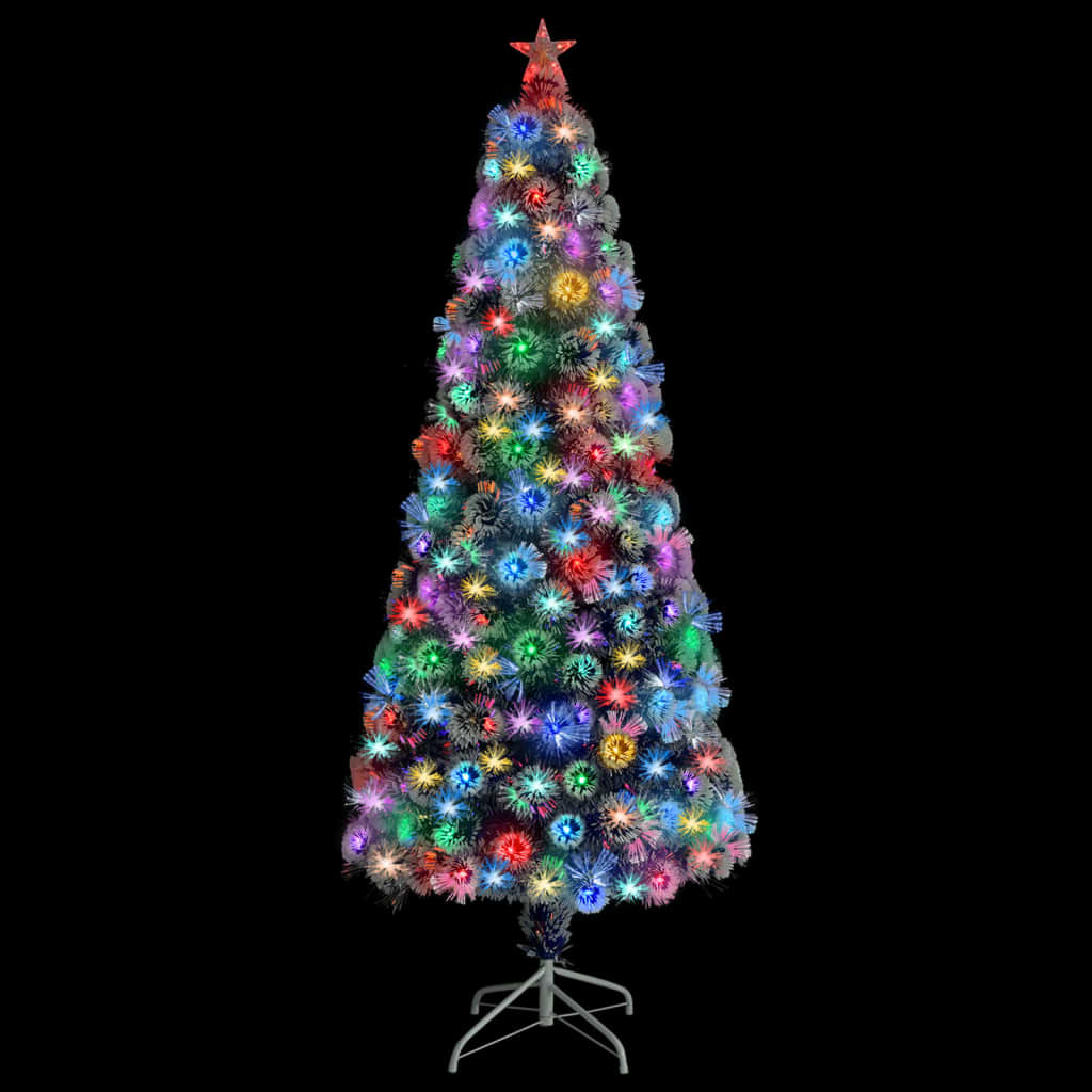 Umělý vánoční stromek s LED bílý a modrý 180 cm optické vlákno