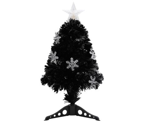 vidaXL Albero di Natale con Fiocchi di Neve LED Nero 64cm Fibra Ottica