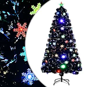 vidaXL kunstkuusk LED-lumehelvestega, must, 120 cm, kiudoptiline
