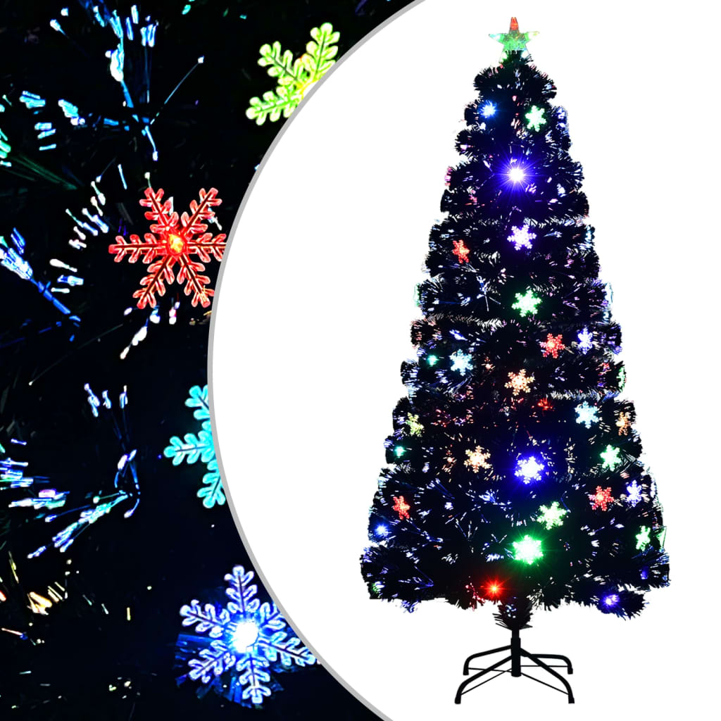 vidaXL Weihnachtsbaum mit LED-Schneeflocken Schwarz 150 cm Fiberoptik