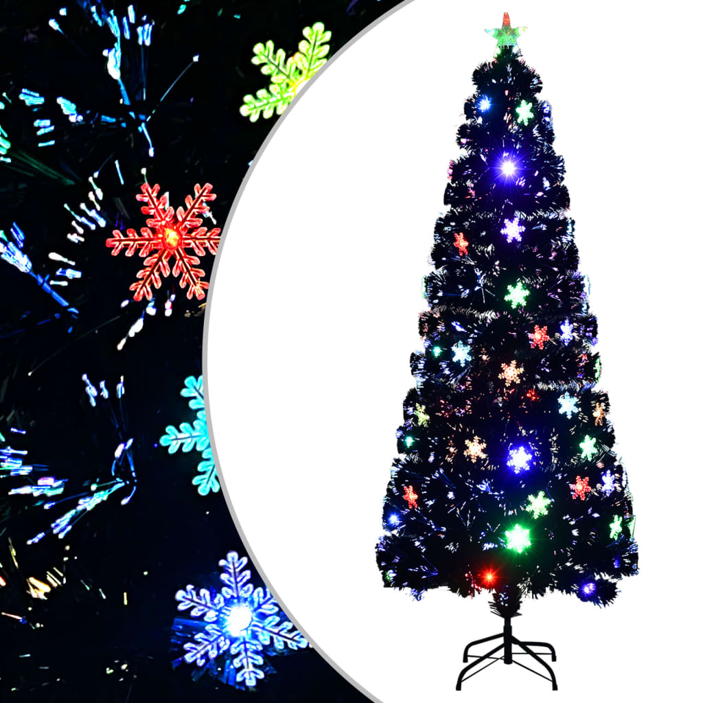 vidaXL Weihnachtsbaum mit LED-Schneeflocken Schwarz 240 cm Fiberoptik