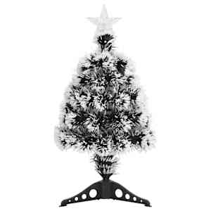 vidaXL Pre-lit Christmas Tree Green and White 2 ft Fiber Optic