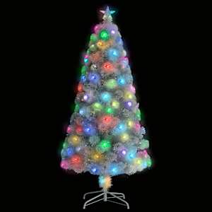 vidaXL Artificial Christmas Tree White Fiber optic, PVC, Steel 4 ft