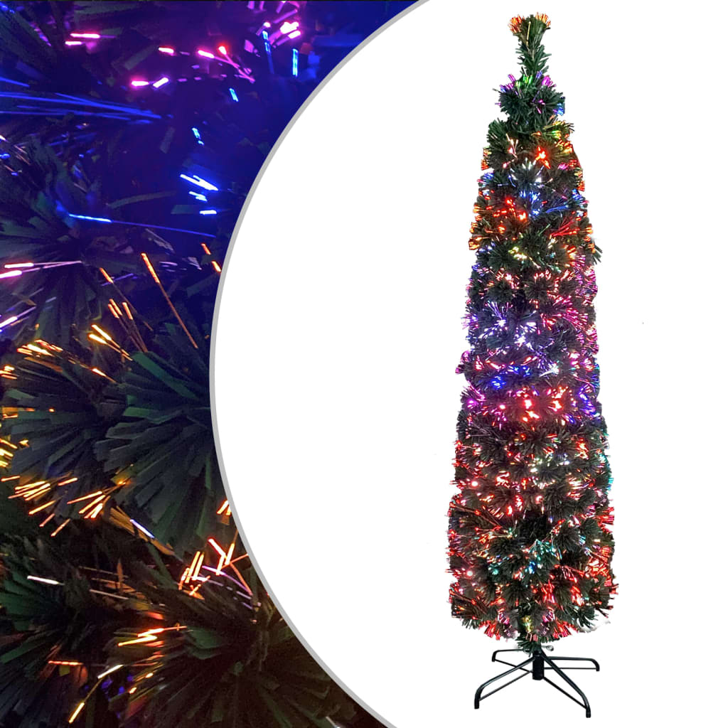 TopSellers-Artificial Slim Christmas Tree - 180cm Black Green with Fibre Optic Lights