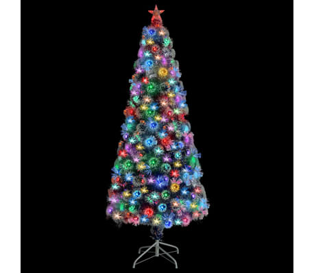 vidaXL Artificial Pre-lit Christmas Tree White&Blue 180 cm Fibre Optic