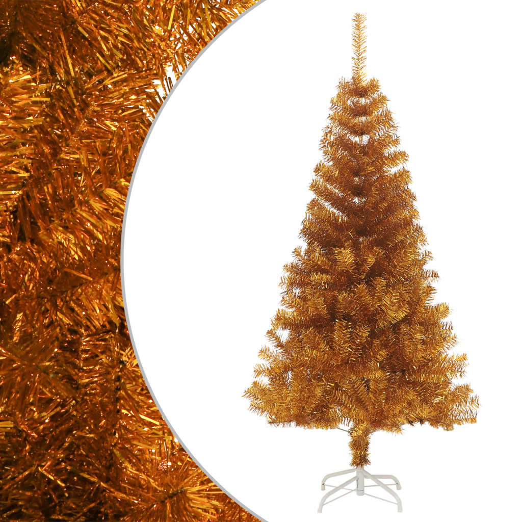 vidaXL kunstigt juletræ med juletræsfod 120 cm PET guldfarvet
