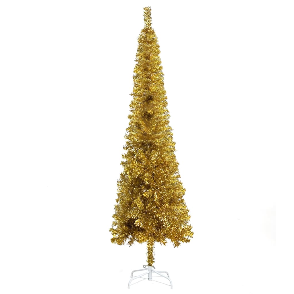 vidaXL mākslīgā Ziemassvētku egle, šaura, 180 cm, zelta krāsā
