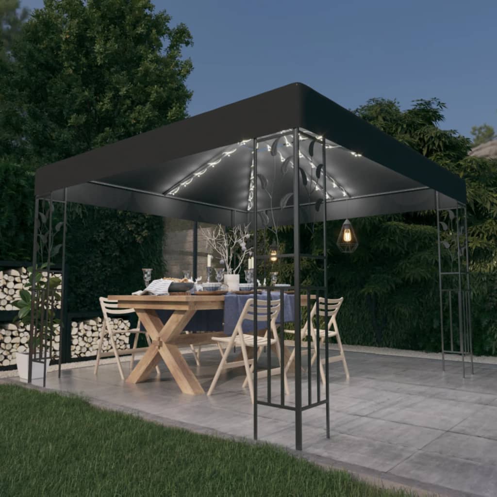 vidaXL Pavilion cu șir de lumini LED, antracit, 3×3 m vidaXL