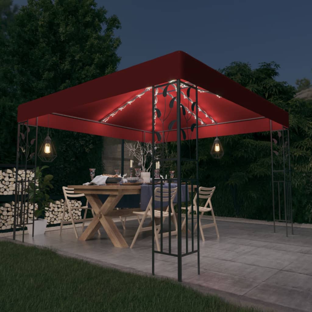 vidaXL Pavillon mit LED-Lichterkette 3x3 m Weinrot