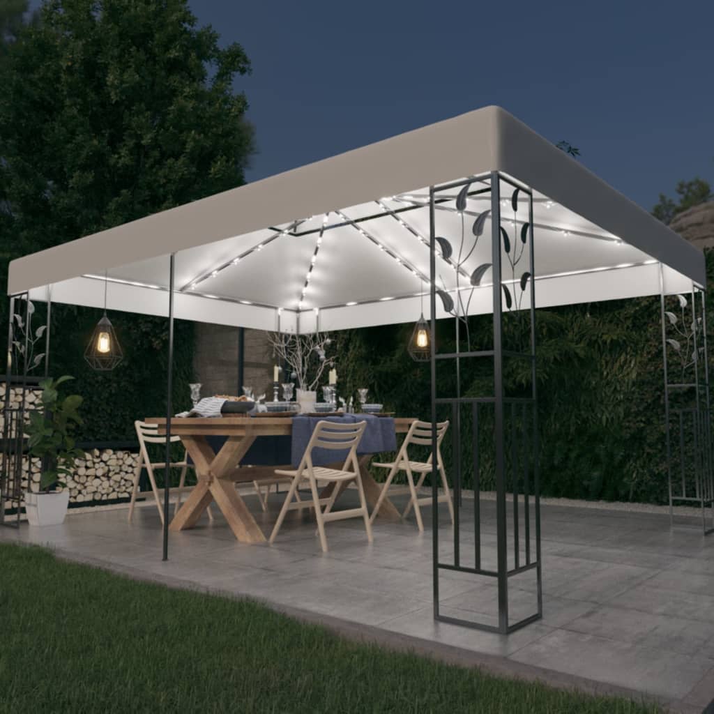 vidaXL Pavilion cu acoperiș dublu & șiruri de lumini LED, alb, 3×4 m vidaXL