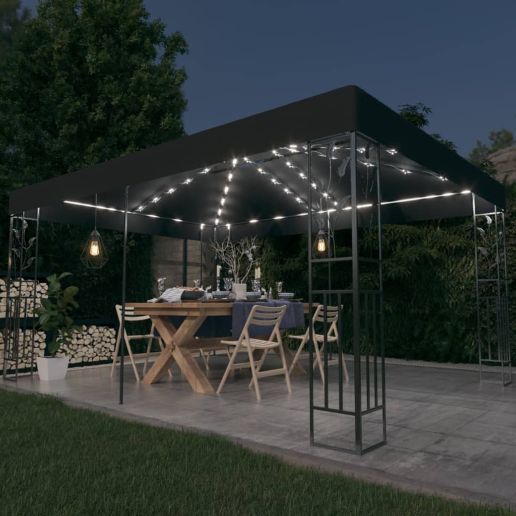 Gazebo with Double Roof&LED String Lights 3x4m Anthracite