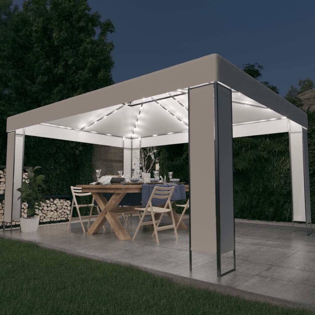 Pavillon mit LED-Lichterkette Weiß 3×4 m