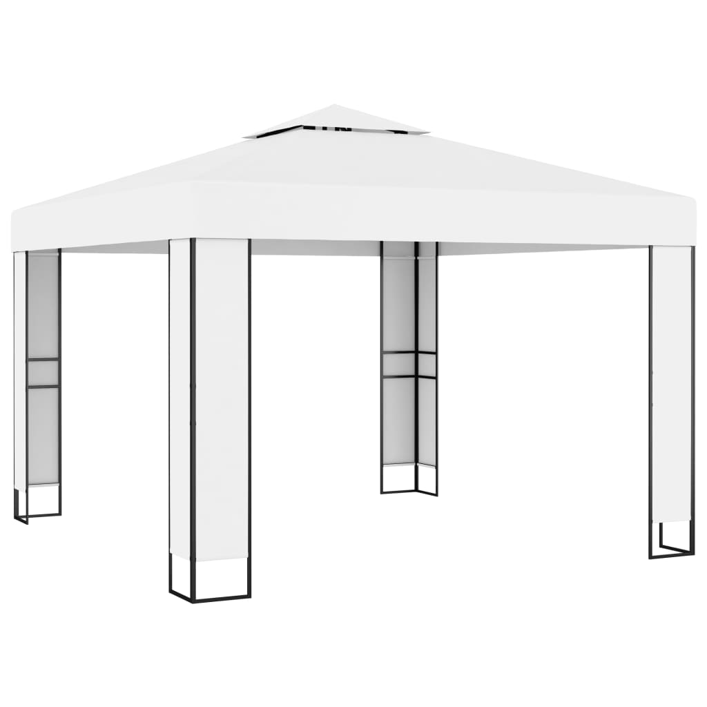 vidaXL Gazebo með tvöföldu þaki og LED strengjaljósum 3x3 m Hvítt