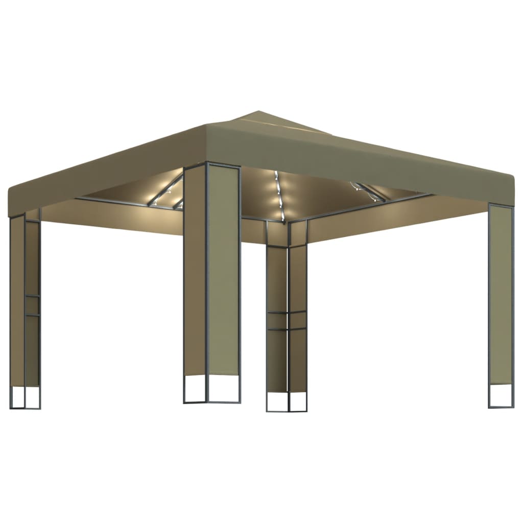 Gazebo with Double Roof and LED String Lights Pavilion Sunshade Canopy vidaXL