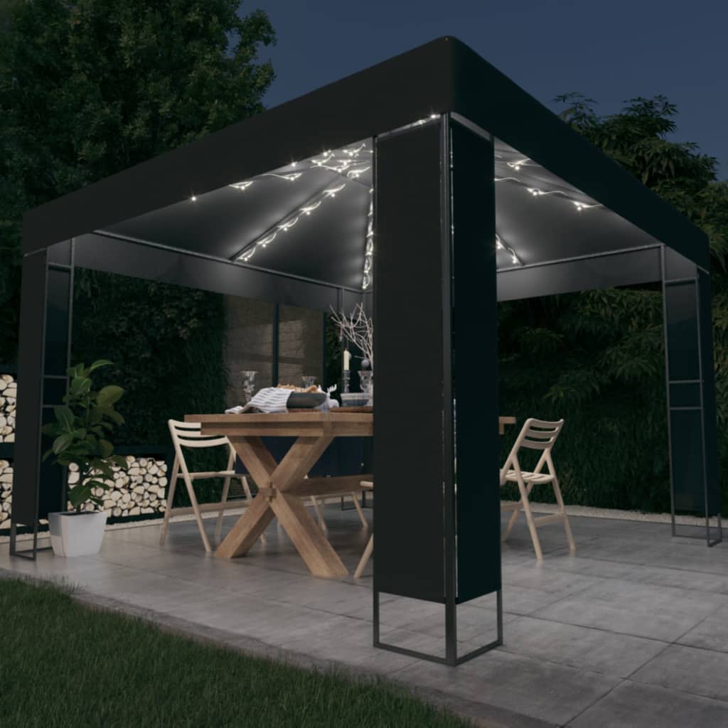 Gazebo with Double Roof&LED String Lights 3×3 m Anthracite