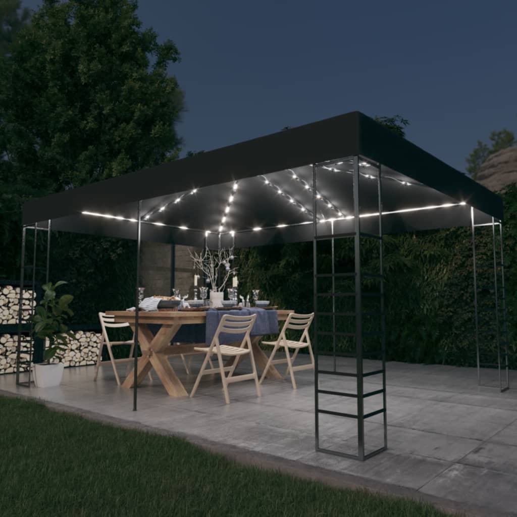 Pavillon mit LED-Lichterkette 3×4 m Anthrazit