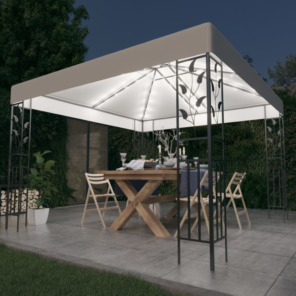 vidaXL Pavilion cu șiruri de lumini LED, alb, 3x3m 3x3m