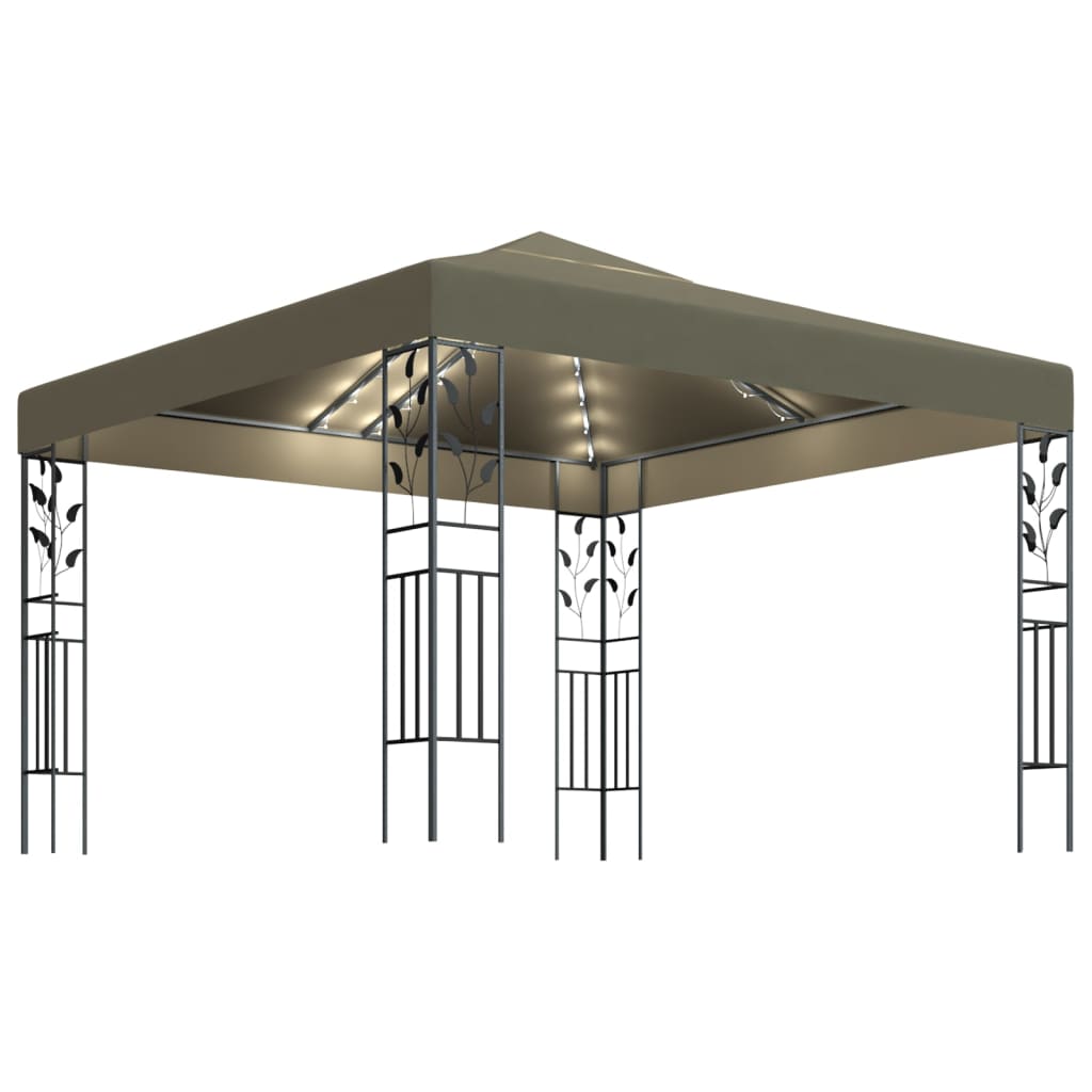 vidaXL Pavilion cu șiruri de lumini LED, gri taupe, 3x3m,