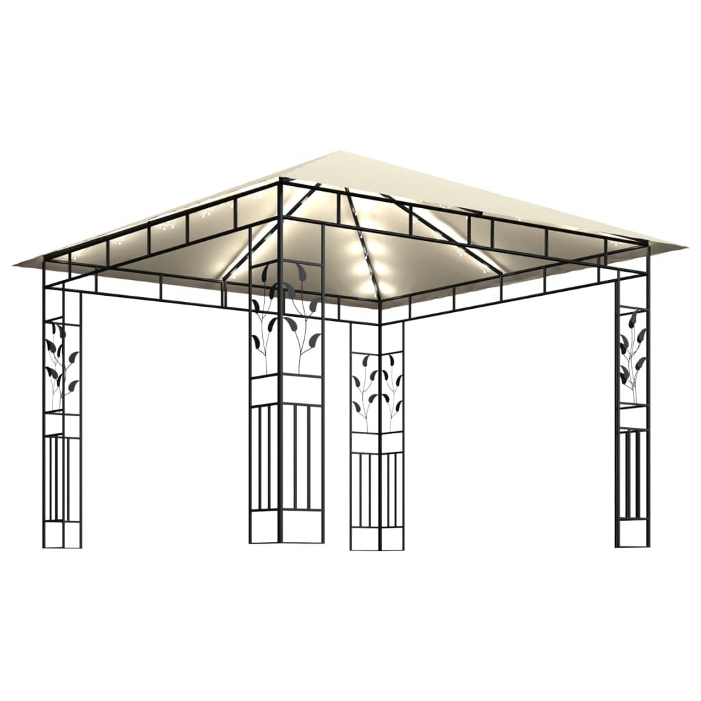 Pavilion cu plasă anti-țânțari & lumini LED crem 3x3x2,73m