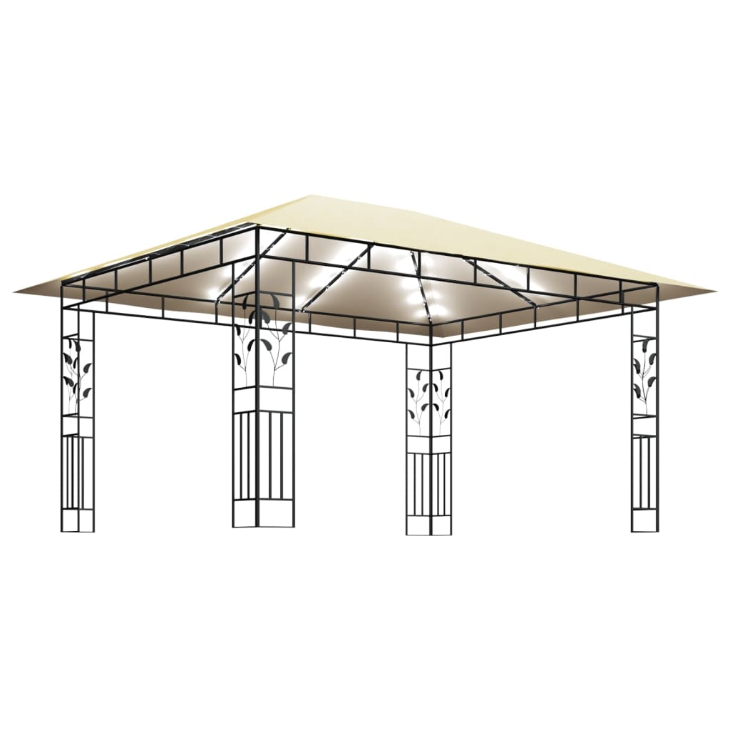 Krémszínű pavilon szúnyoghálóval/LED fényfüzérrel 4x3x2,73 m 