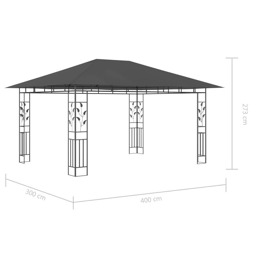 Antracit pavilon szúnyoghálóval/LED fényfüzérrel 4 x 3 x 2,73 m 