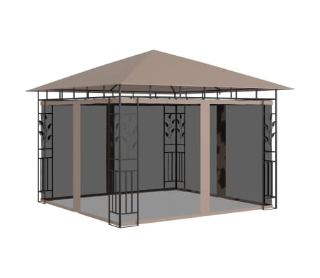 vidaXL pavillon med myggenet og LED-lyskæder 3x3x2,73 m gråbrun