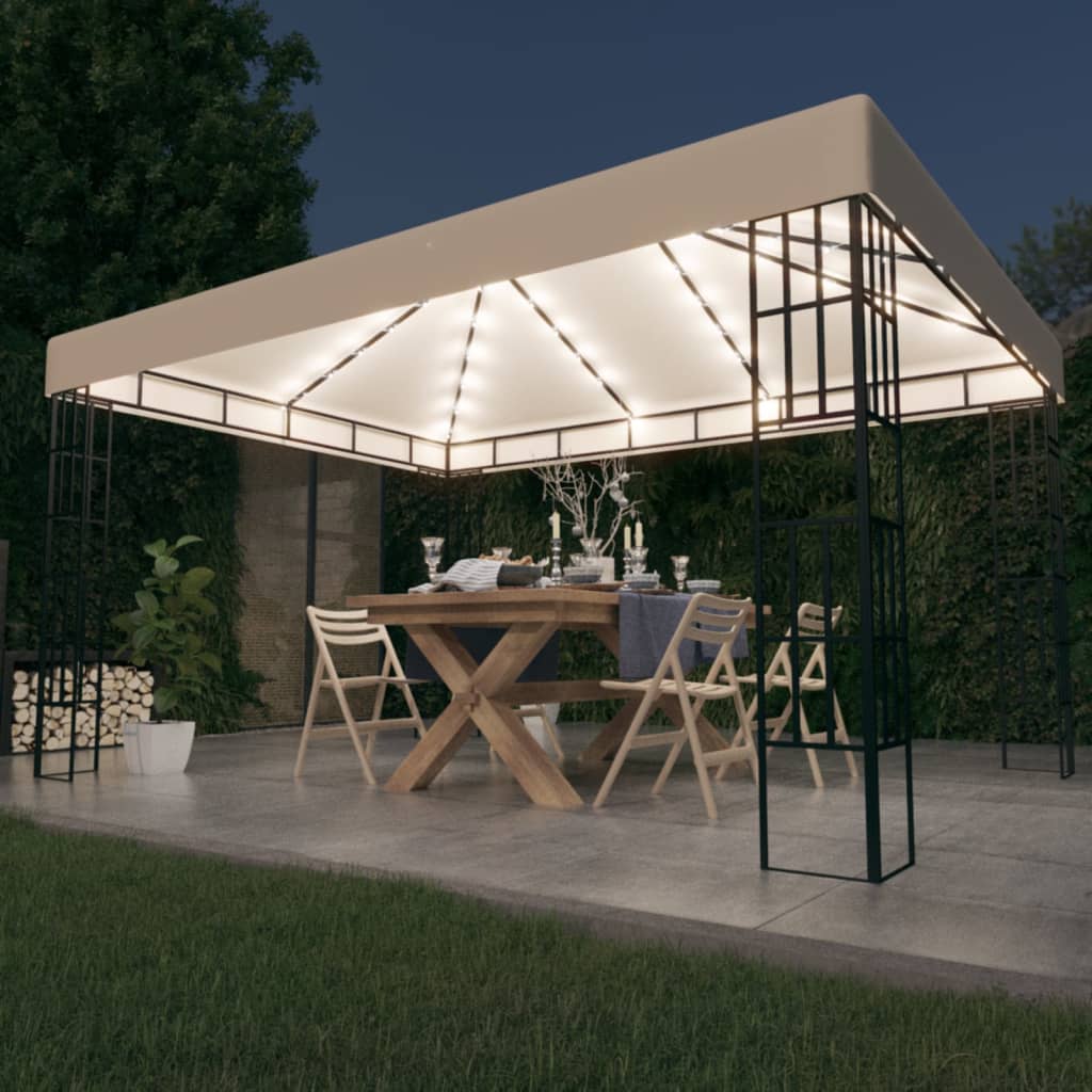 Pavillon mit LED-Lichterkette 3×4 m Cremeweiß