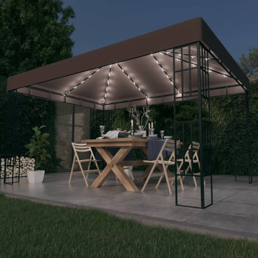 Pavilion cu șiruri de lumini LED, gri taupe, 4×3 m
