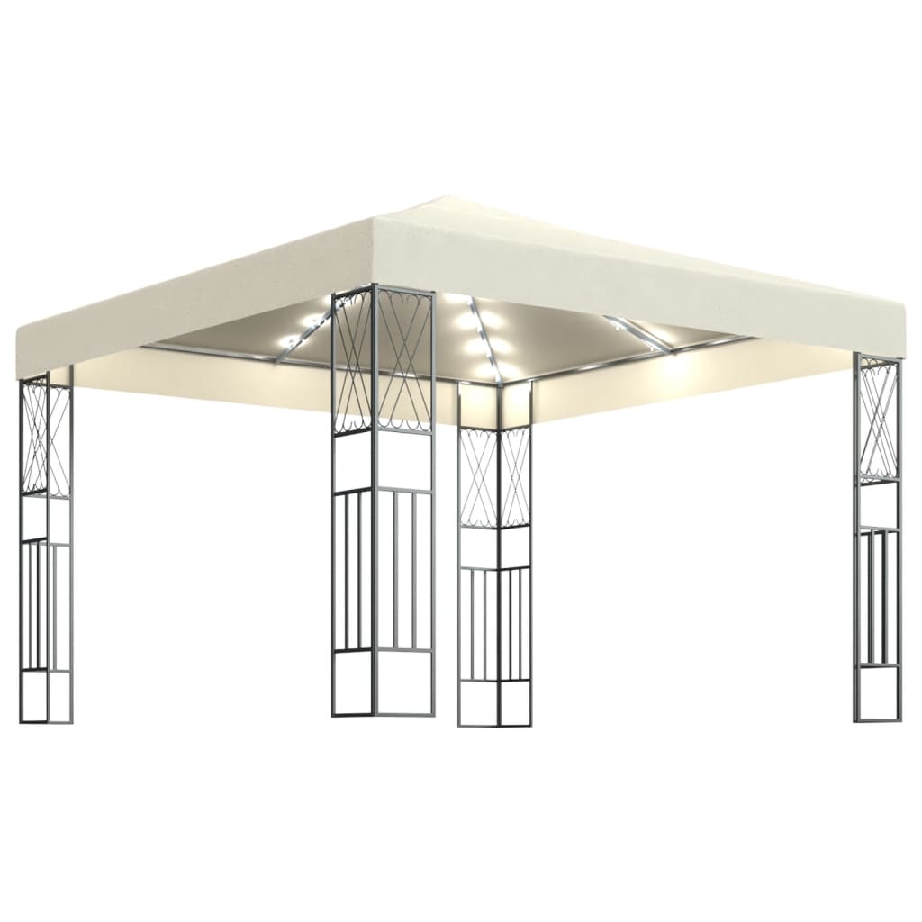 vidaXL Altán se světelnými LED řetězy 3 x 3 m krémový textil