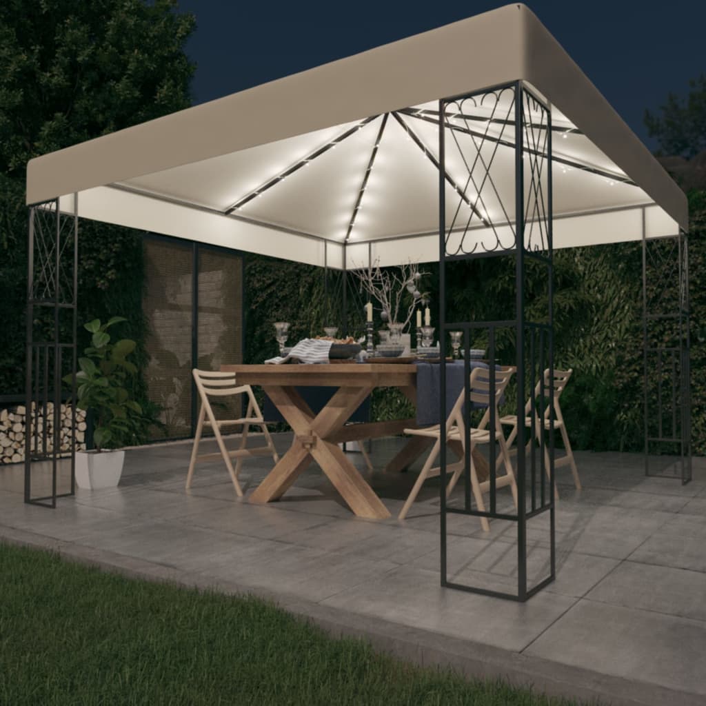vidaXL Pavilion cu șir de lumini, crem, 3×3 m, material textil 3x3