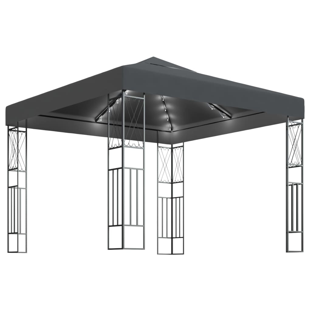 vidaXL Altán se světelnými LED řetězy 3 x 3 m antracitový textil