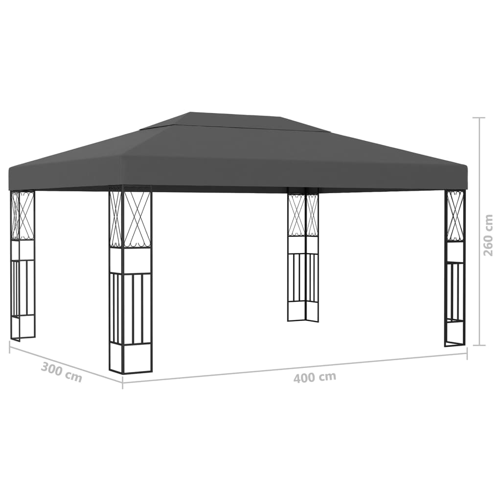 Antracitszürke szövet pavilon LED fényfüzérrel 3 x 4 m 