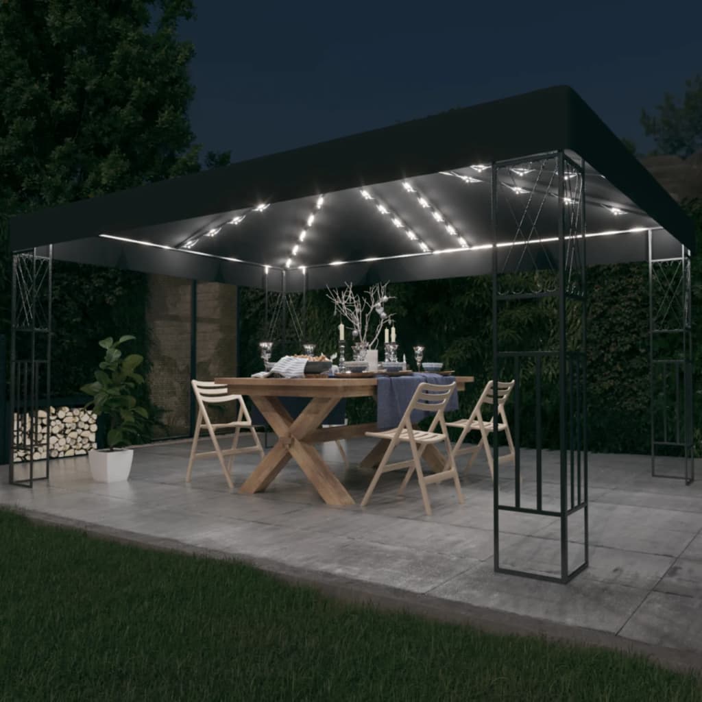 vidaXL Pavilion cu șir de lumini LED, antracit, 3×4 m, țesătură vidaXL
