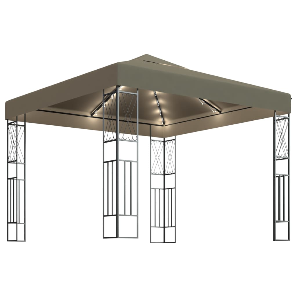 vidaXL Pavilion cu șiruri de lumini, gri taupe, 3×3 m, țesătură vidaXL