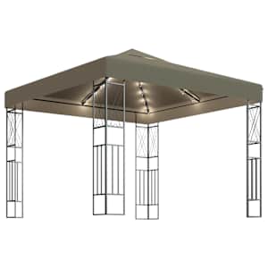 vidaXL varjualune, LED-n&ouml;&ouml;rvalgustitega, 3x3 m, pruunikashall kangas